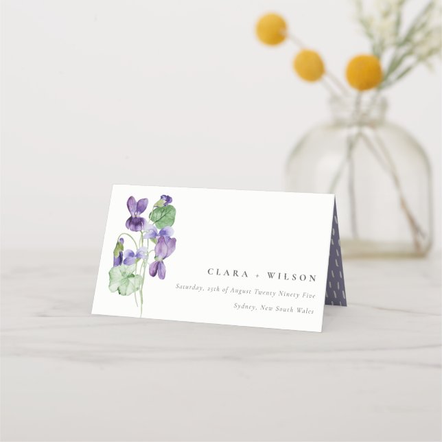 Carte De Placement Joli Chic Monogram Violet Floral Bunal Mariage (Devant)
