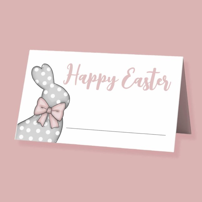 Carte De Placement Joli Lapin Rose Joyeuses Pâques (Cute Pink Bunny Happy Easter Place Card)
