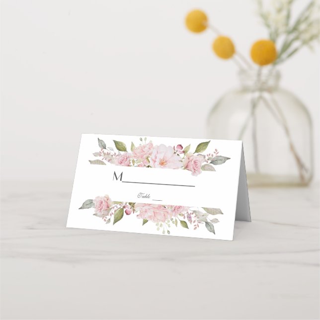 Carte De Placement Joli Mariage à fleurs rose pâle (Dos)
