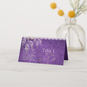 Carte De Placement Joli Mariage de dentelle WISTERIA violet rustique