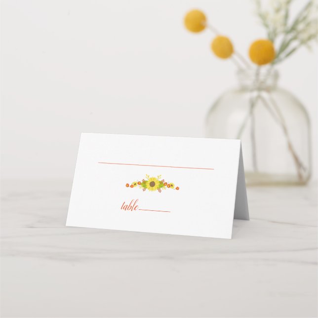 Carte De Placement Joli Mariage de tournesol (Devant)