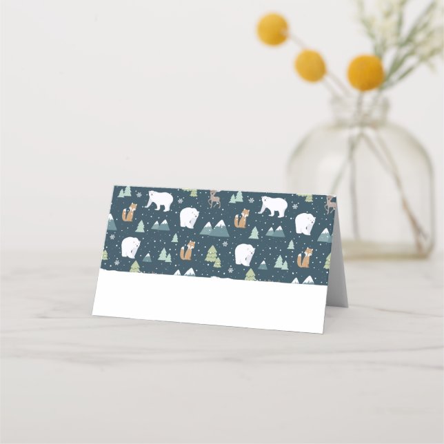 Carte De Placement Joli Noël Animaux d'hiver Motif rustique (Devant)