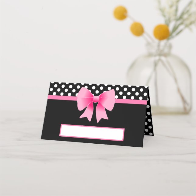 Carte De Placement Joli Nœud Noir Et Rose  (Devant)