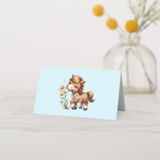 Carte De Placement Joli poney mangeant des pâquerettes (Devant)