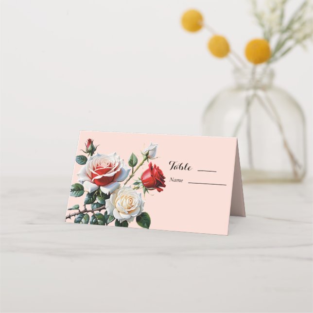 Carte De Placement Joli rose blanc rose rose rose mariage floral (Devant)