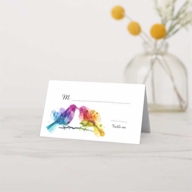Carte De Placement Joli texte au fond Rainbow Lovebirds (Devant)