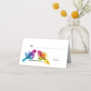 Carte De Placement Joli texte au fond Rainbow Lovebirds