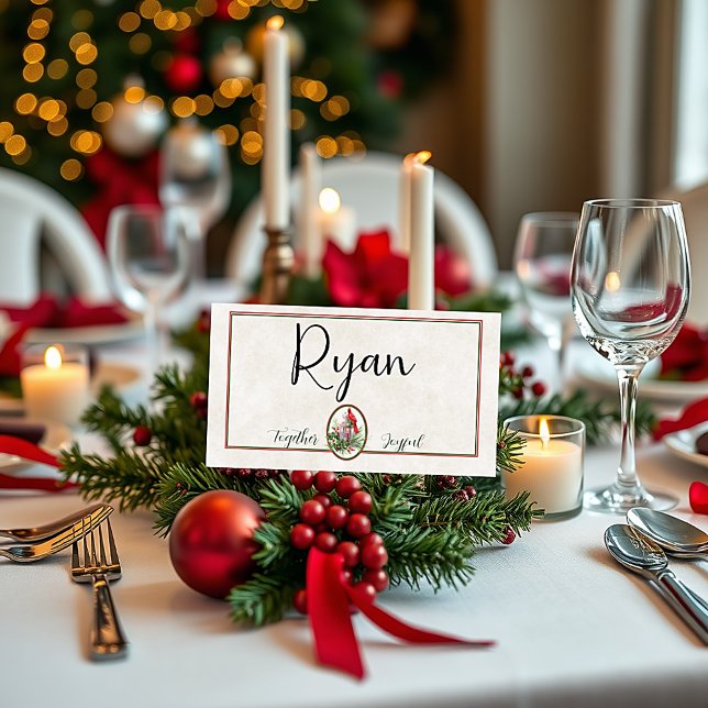 Carte De Placement Jolie lanterne avec Noël saint et cardinal (Créateur téléchargé)