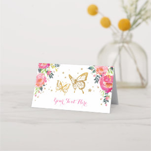 Carte De Placement Jolie papillon rose or aquarelle florale