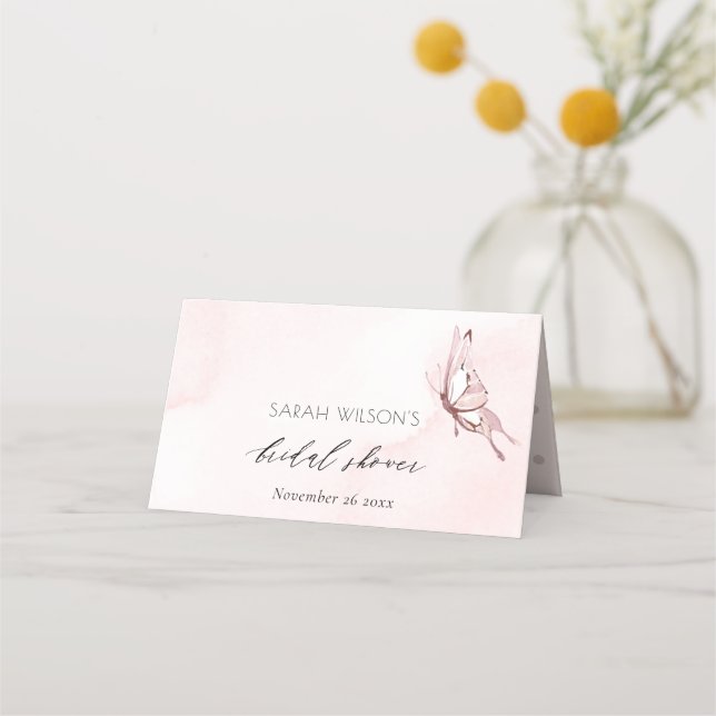 CARTE DE PLACEMENT JOLIE ROSEUR AQUARELLE PAPILLON BABY SHOWER (Devant)