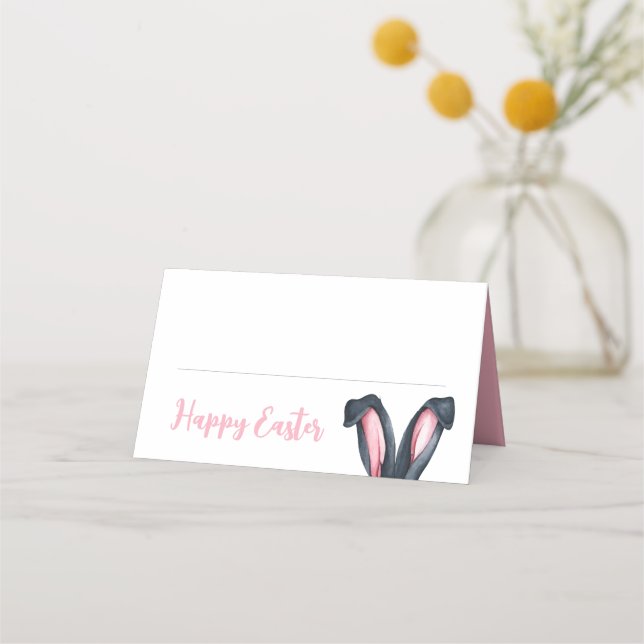 Carte De Placement Jolies Oreilles de Lapin Rose Joyeuses Pâques (Devant)