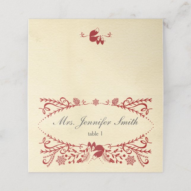 Carte De Placement Jour de Noël du renard couché dans le bois d'hiver (Extérieur déplié)