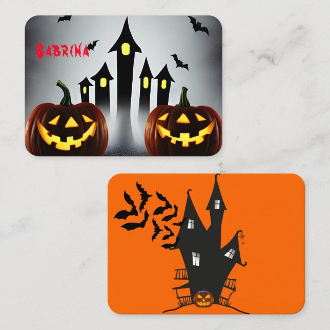 Carte De Placement Joyeux Halloween Traitements Creepy Jack 'o Lanter (Devant / Derrière)