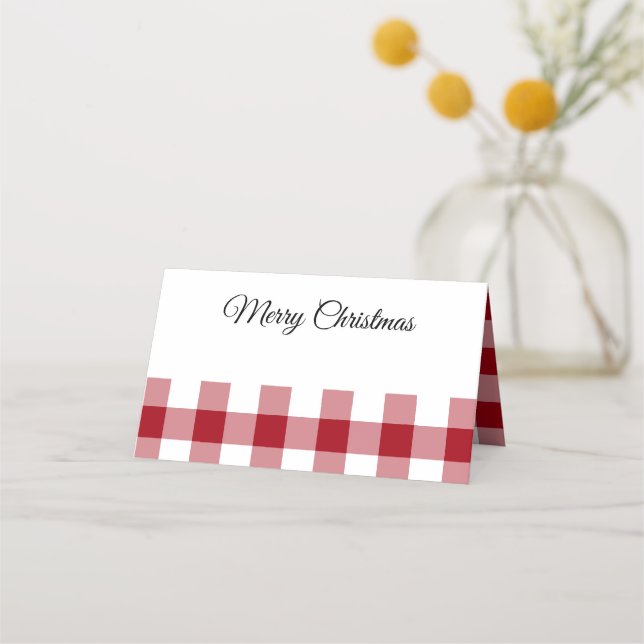Carte De Placement Joyeux Noël à carreaux rouge rustique  (Devant)
