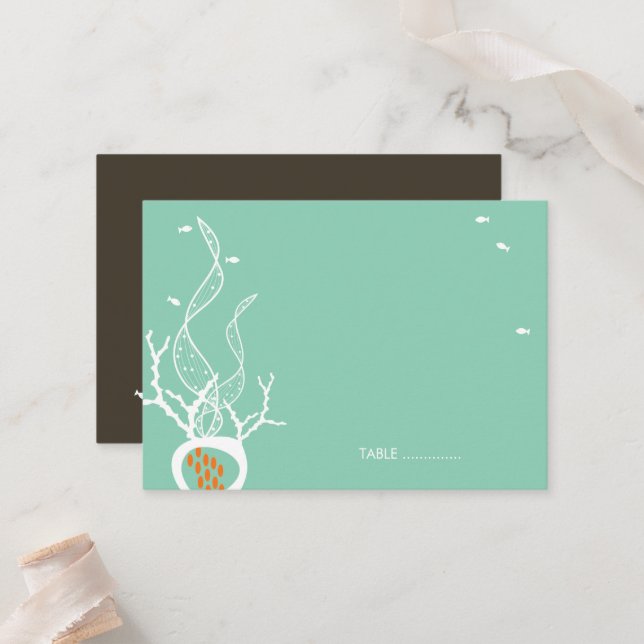 Carte De Placement Kissing Fishes Corals Ocean Beach Mariage (Devant/Arrière en situation)