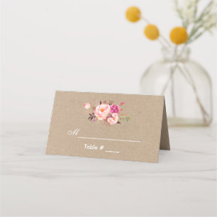 Carte De Placement Kraft Aquarelle Floral rose Mariage