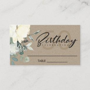 CARTE DE PLACEMENT KRAFT IVORY BLANC FLORAL WATERCOLOR BUNCH ANNIVERS