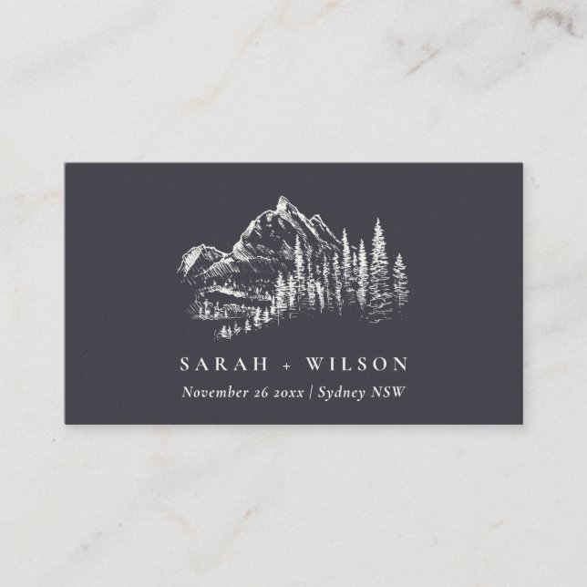Carte De Placement Kraft Navy Pine Woods Mountain Sketch Mariage (Devant)