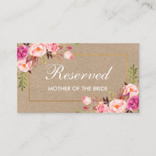 Carte De Placement Kraft Pink Floral Gold Mariage Nom réservé