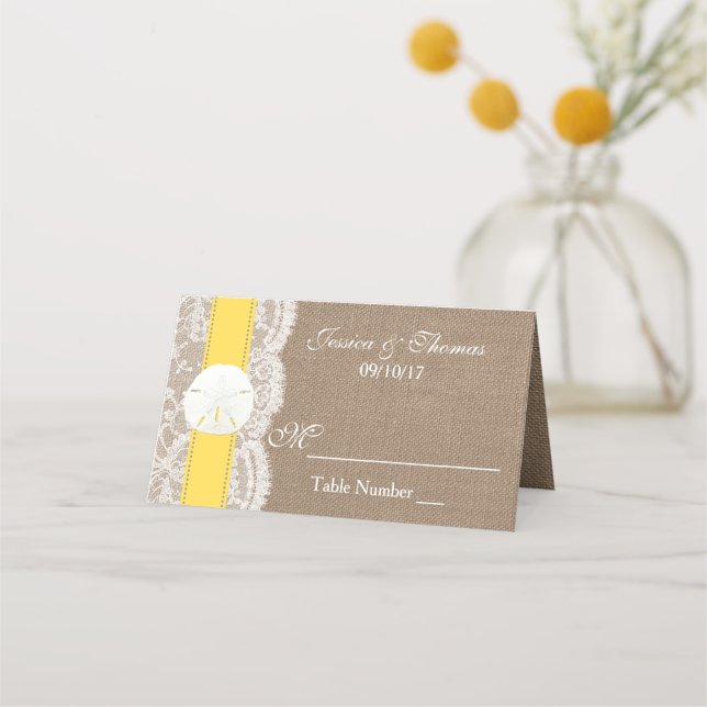 Carte De Placement La collection de mariages de plage de sable jaune  (Devant)