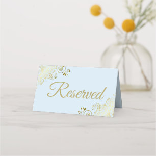 Carte De Placement Lacy Gold Poudre Bleu Élégant Mariage Réservé