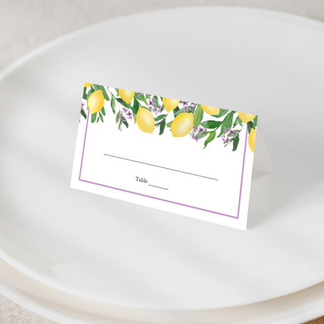 Carte De Placement Lavande de citrons Jaune Mariage Carte Place (Simple lemons with lavender blossoms and purple accents wedding shower place cards)