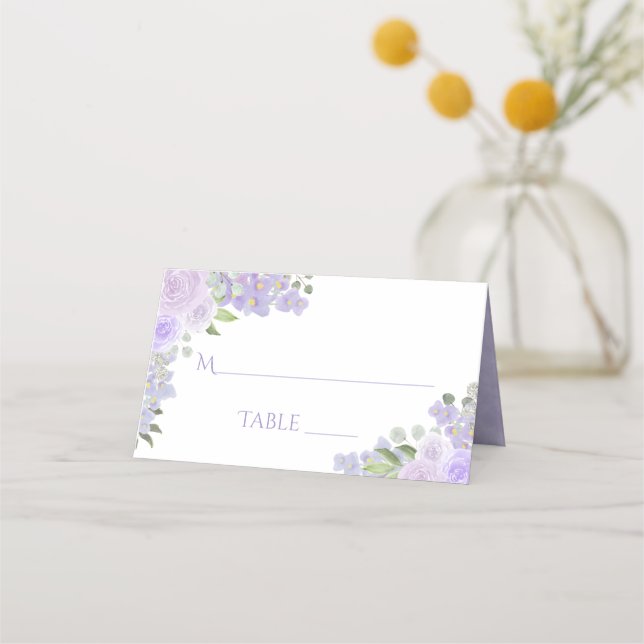 Carte De Placement Lavande Purple Floral Élégant Mariage Écriture (Devant)
