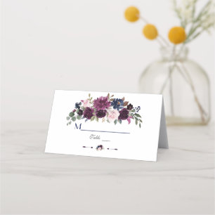 Carte De Placement Lavender Navy Blue Floral Bloom Numéro de tableau