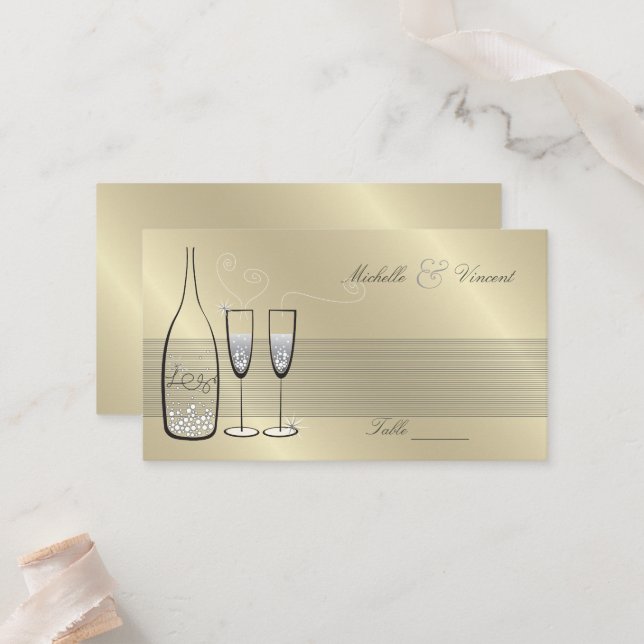Carte De Placement Le Champagne d'argent brille l'Anniversaire du Mar (Devant/Arrière en situation)