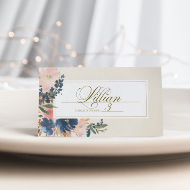 Carte De Placement L'élégance sauvage | Navy Blush & Gold Mariage (Créateur téléchargé)
