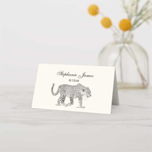 Carte De Placement Leopard Cheetah Place Card Escort Card Ivory (Devant)