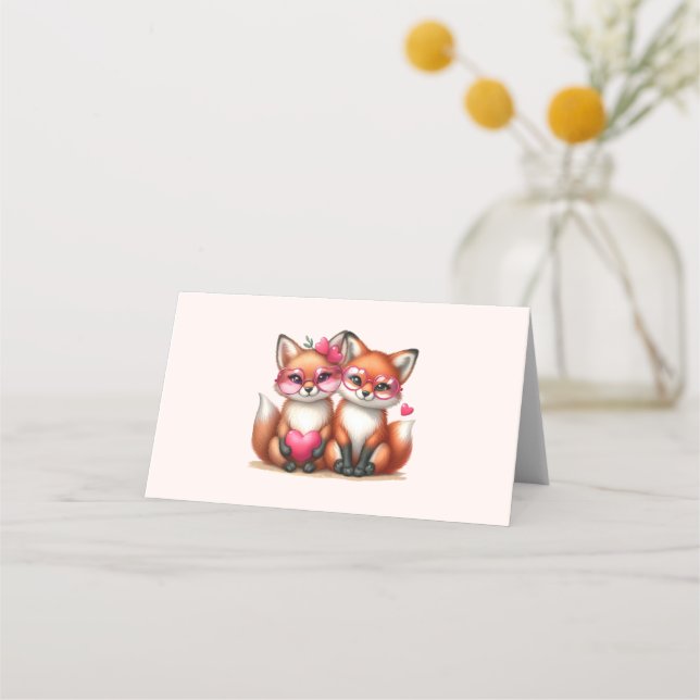 Carte De Placement Les mignons renards orange en amour (Devant)