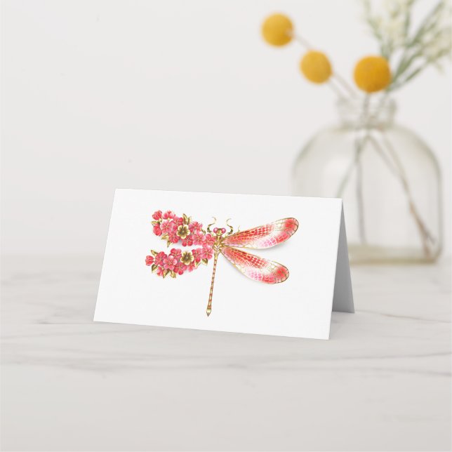 Carte De Placement libellule de fleurs avec sakura de bijoux (Devant)