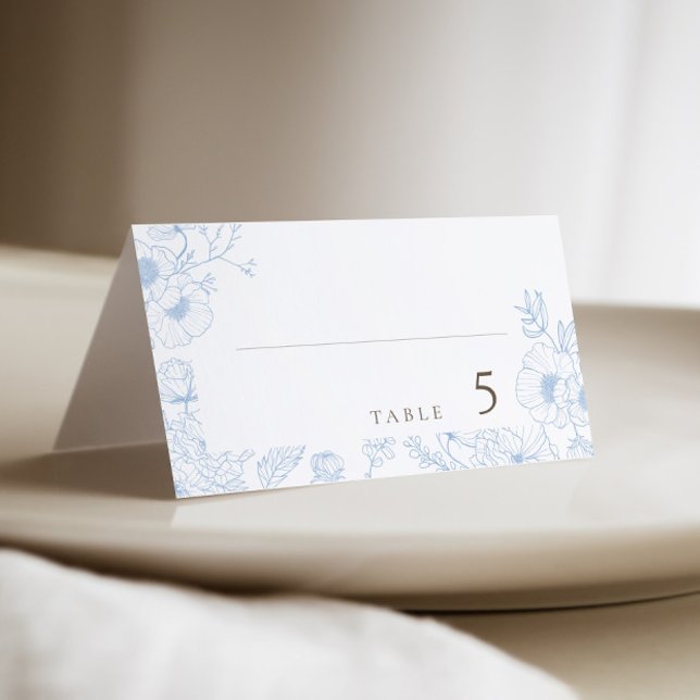 Carte De Placement Ligne artistique florale mariage bleu français (Créateur téléchargé)