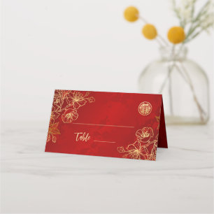 Carte De Placement Ligne artistique florale rouge or   Mariage chinoi