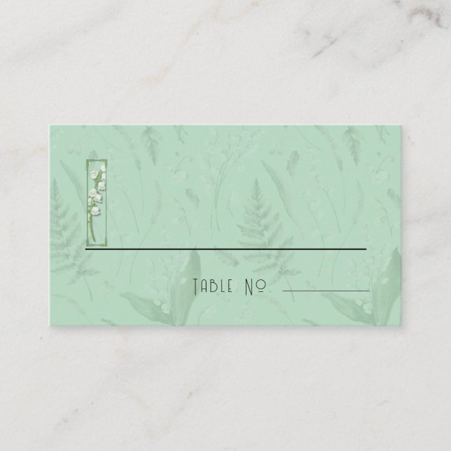 Carte De Placement Lily de Vallée avec des fougères || Vert doux (Devant)