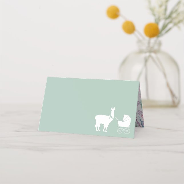 Carte De Placement Llama Baby shower vert mignon Hommes Neutre (Devant)