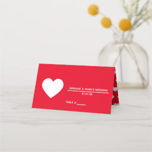 Carte De Placement Logo de mariage rouge romantique à motif de cœur