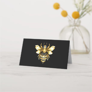 Carte De Placement Logo Faux Gold Foil Bee Polygonal sur Noir