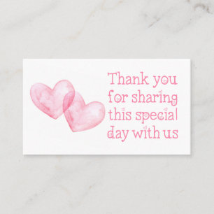 Carte De Placement Love Pink Watercolor Heart Thank You Wedding Place