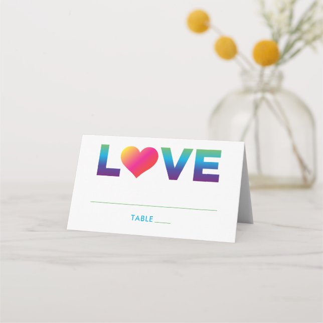 Carte De Placement Love Rainbow Colours Mariage de coeur (Devant)