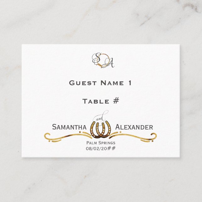 Carte De Placement Lucky Love Western Rustic Barn Horseshoe Mariage (Devant)