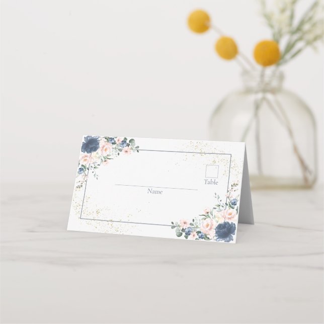 Carte De Placement Lumière bleu bleu clair rose or floral (Devant)