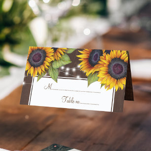 Carte De Placement Lumières à cordes de tournesol rustique mariage ta