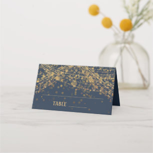 Carte De Placement Lumières à cordes dorées bleu marine Mariage