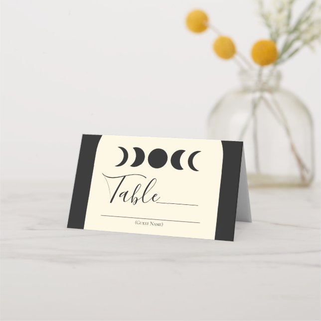 Carte De Placement Lunar Luxe Black & Cream Moon Mariage (Devant)
