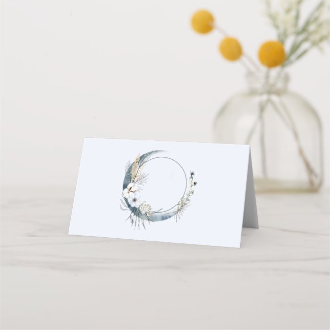 Carte De Placement Lune de croissant bleu avec fleurs blanches (Devant)