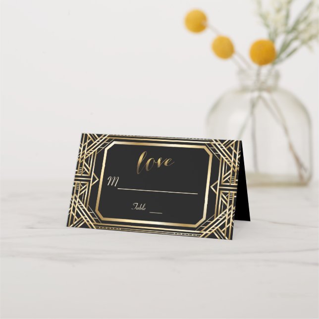 Carte De Placement Luxe Black and Gold Great Gatsby Mariage (Devant)