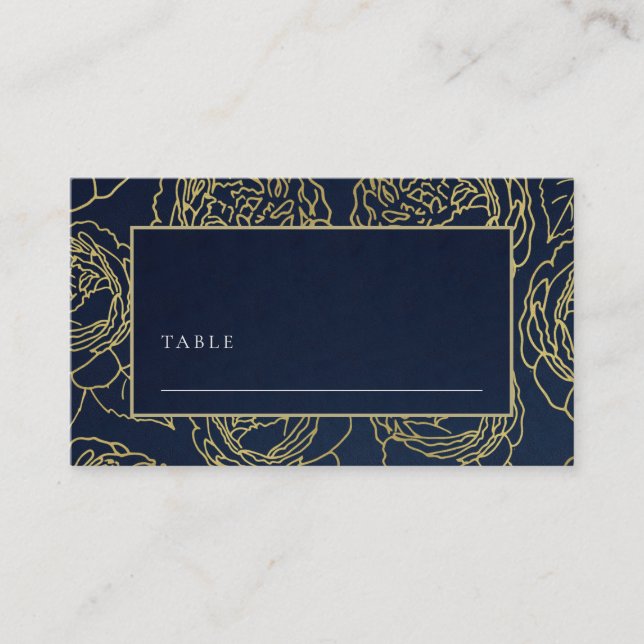 CARTE DE PLACEMENT LUXE NAVY FAUX OR ÉLÉGANT ROSE FLORAL MARIAGE (Devant)