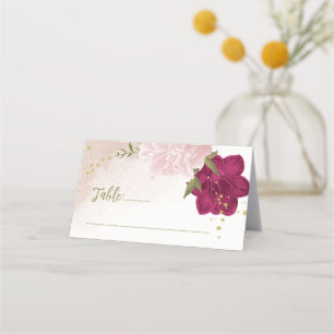 Carte De Placement magenta fleurs roses feuilles verts